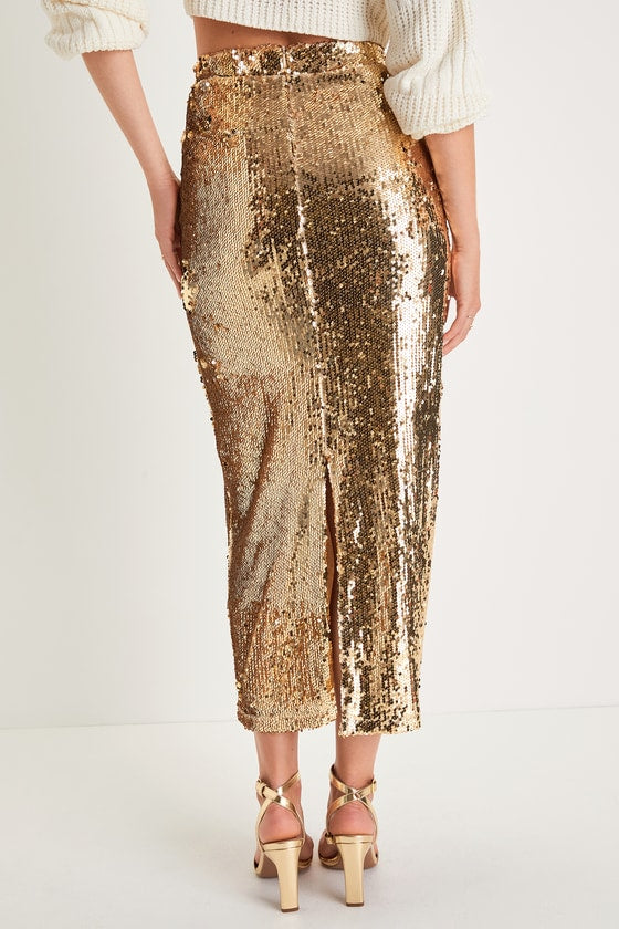 Dazzling Appearance Burgundy Sequin High-Rise Midi Skirt