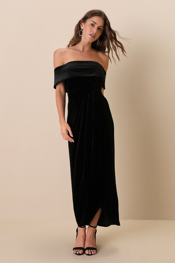 I'm Enchanted Red Velvet Off-the-Shoulder Maxi Dress