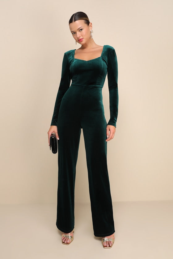 Instant Stunner Emerald Green Velvet Backless Jumpsuit #Color_Emerald Green