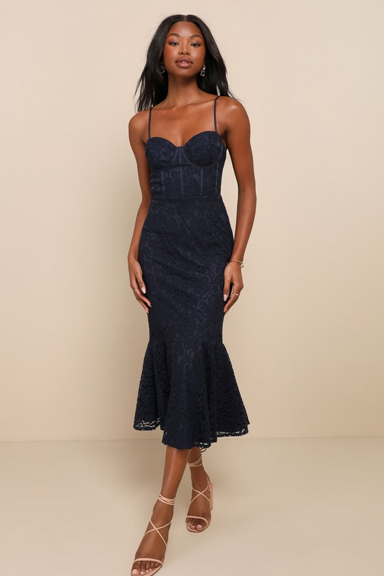 Found Your Love Black Lace Sleeveless Trumpet Midi Dress #Color_Navy Blue
