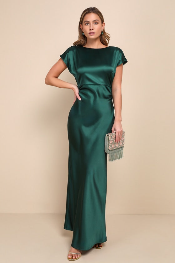 Captivating Presence Wine Red Satin Cowl Back Maxi Dress