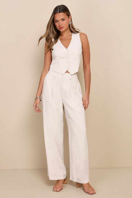 Suits You Perfectly Olive Green Linen Wide-Leg Pants