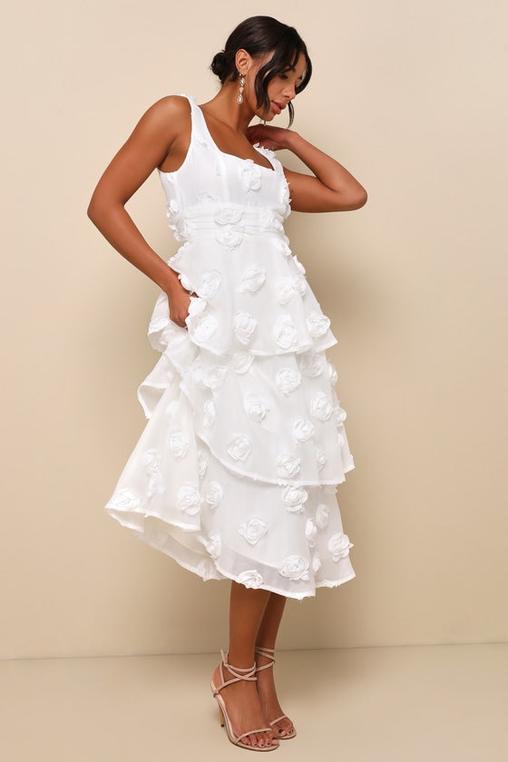 Exceptional Entrance Mint Sleeveless Tiered Rosette Midi Dress