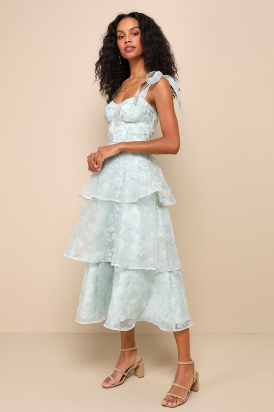 Glamorous Sweetie Black Burnout Tie-Strap Bustier Midi Dress #Color_Sage