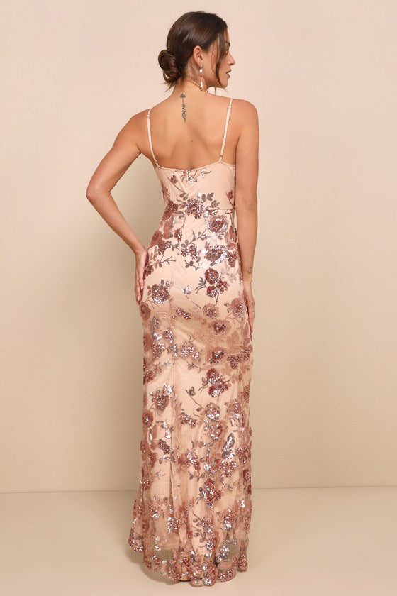 Shine Language Rose Gold Sequin Mermaid Maxi Dress #Color_Rose Gold