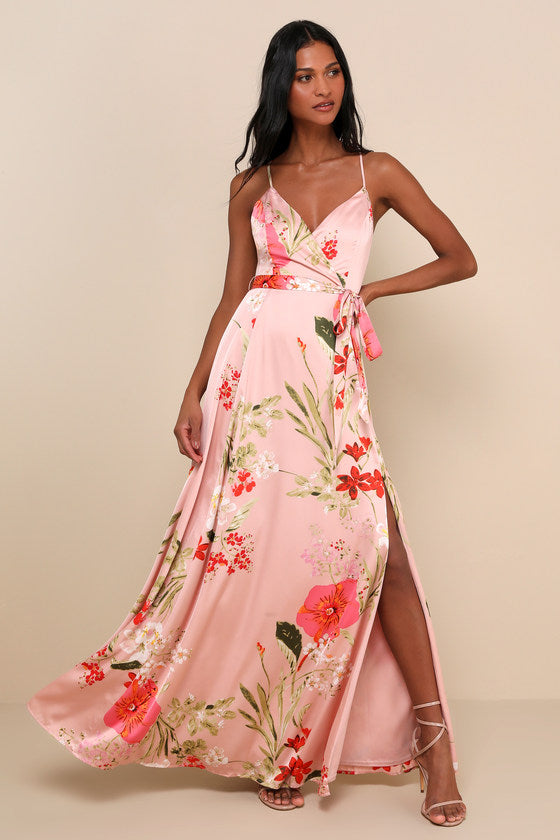 Still the One Blush Pink Floral Print Satin Maxi Dress #Color_Blush Pink Floral Print