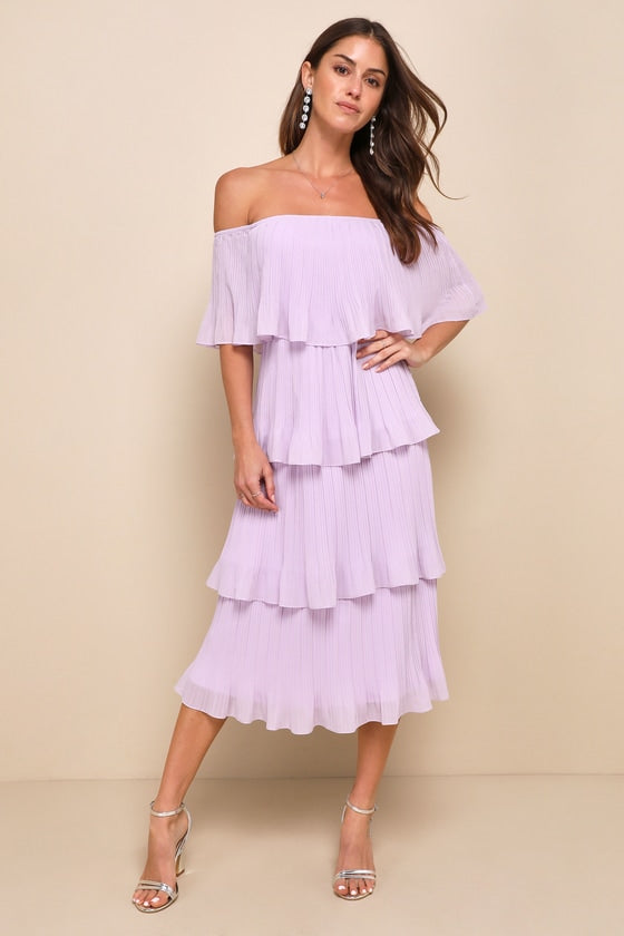 Gala Ready Navy Blue Off-the-Shoulder Ruffle Midi Dress
