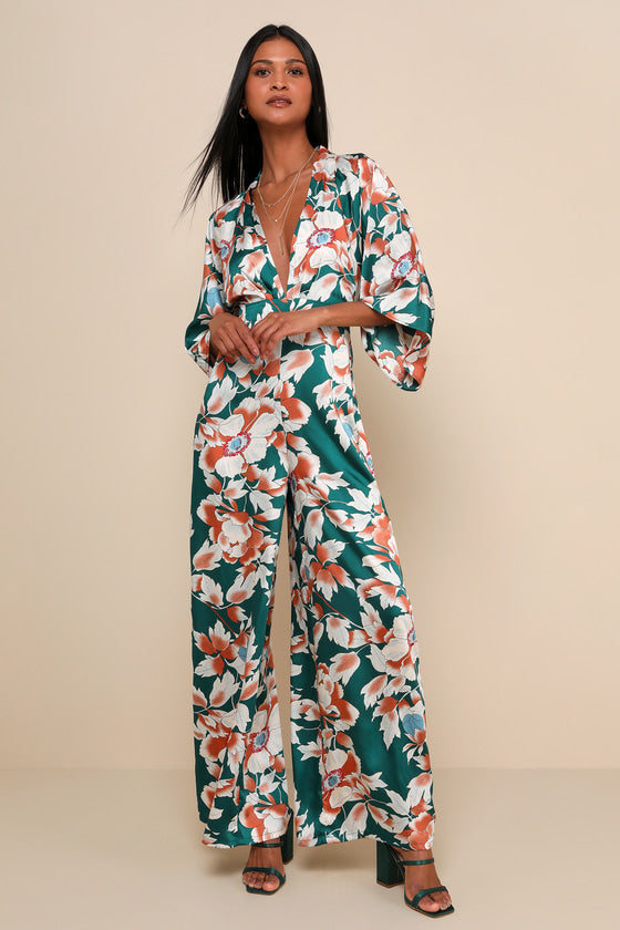 From Sunrise Teal Floral Print Wide-Leg Jumpsuit #Color_Teal Floral Print