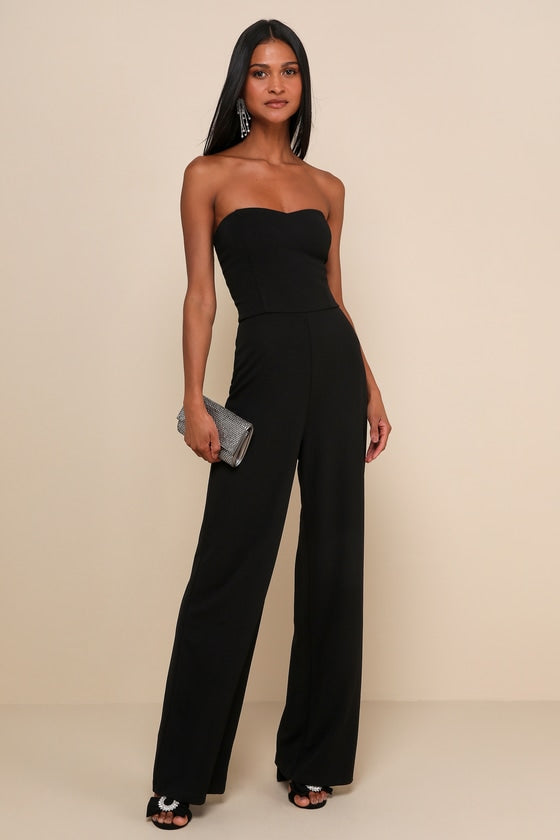 Edith Black Strapless Wide-Leg Jumpsuit #Color_Black