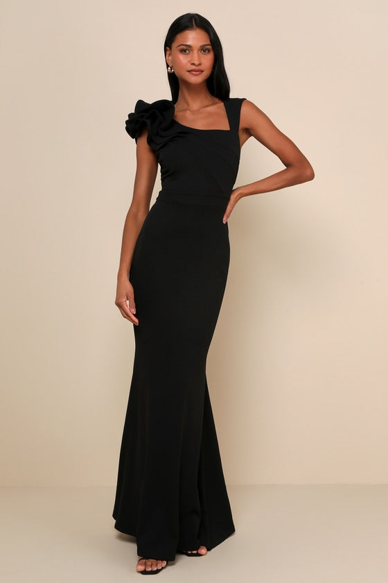 Lucette Black Sleeveless Ruffled Mermaid Maxi Dress #Color_Black