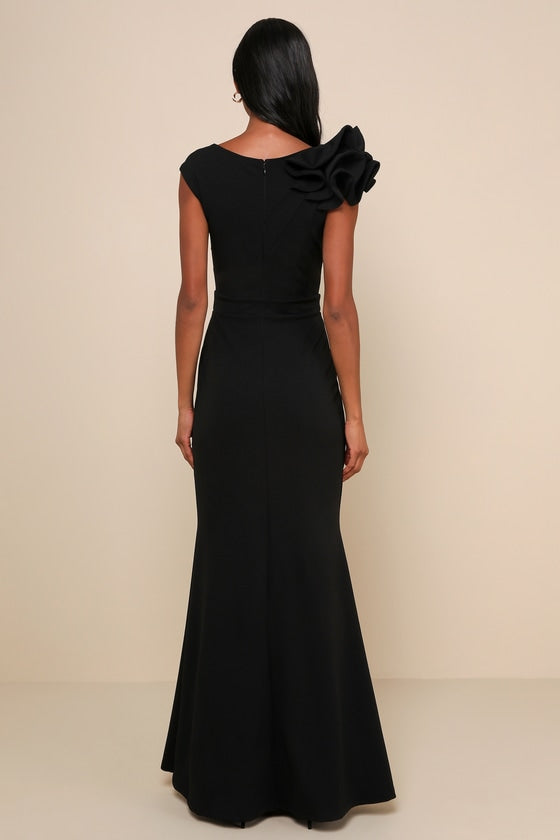 Lucette Black Sleeveless Ruffled Mermaid Maxi Dress #Color_Black