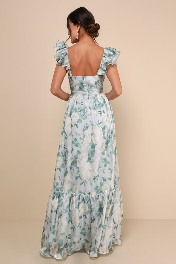 Soiree Perfection Light Blue Floral Ruffled Tiered Maxi Dress #Color_Light Blue Floral