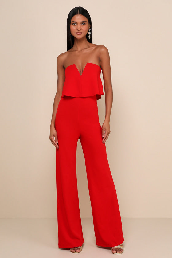 Power of Love White Strapless Jumpsuit #Color_Red