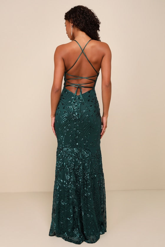 Photo Finish Royal Blue Sequin Lace-Up Maxi Dress