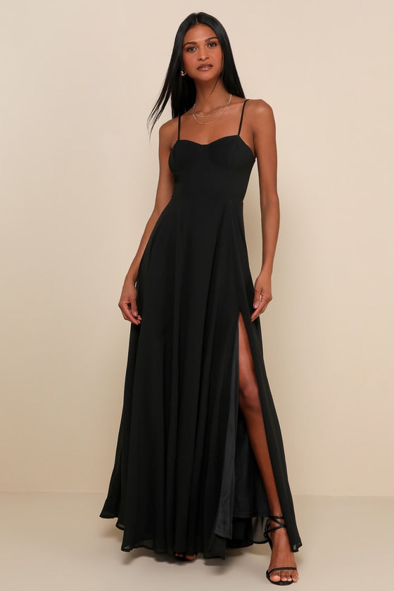 Cause for Commotion Black Pleated Bustier Maxi Dress #Color_Black