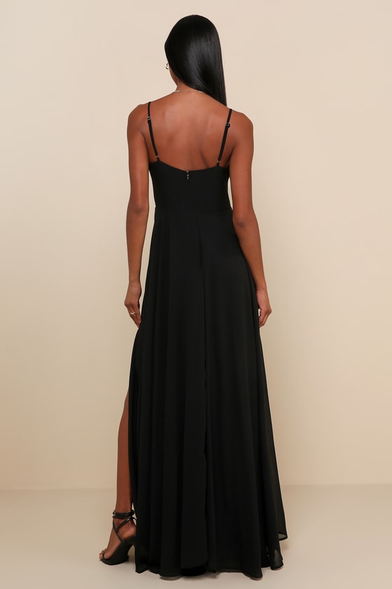 Cause for Commotion Black Pleated Bustier Maxi Dress #Color_Black