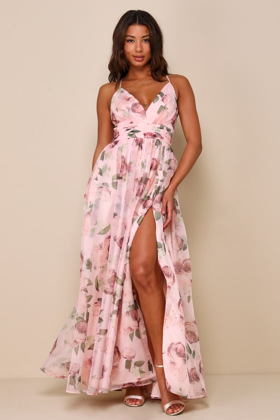 Romance That Wows Green Floral Print Organza Maxi Dress #Color_Blush Floral Print