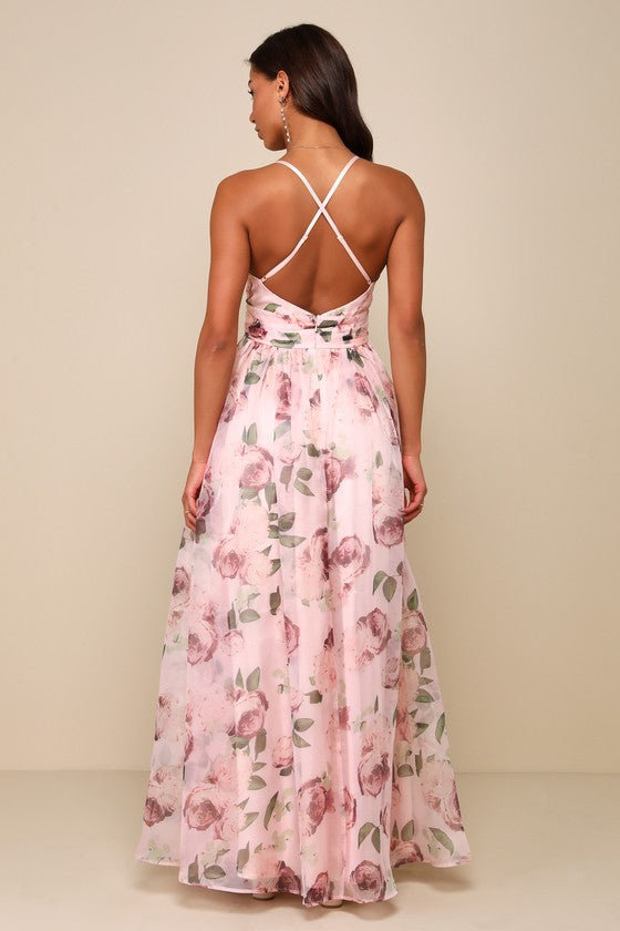 Romance That Wows Green Floral Print Organza Maxi Dress