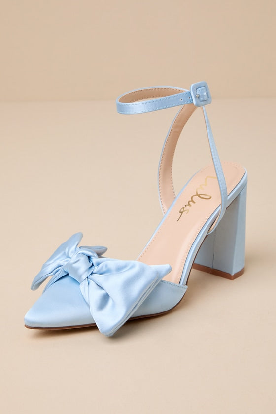 Suttonn Ivory Satin Bow Ankle Strap Pointed-Toe Pumps