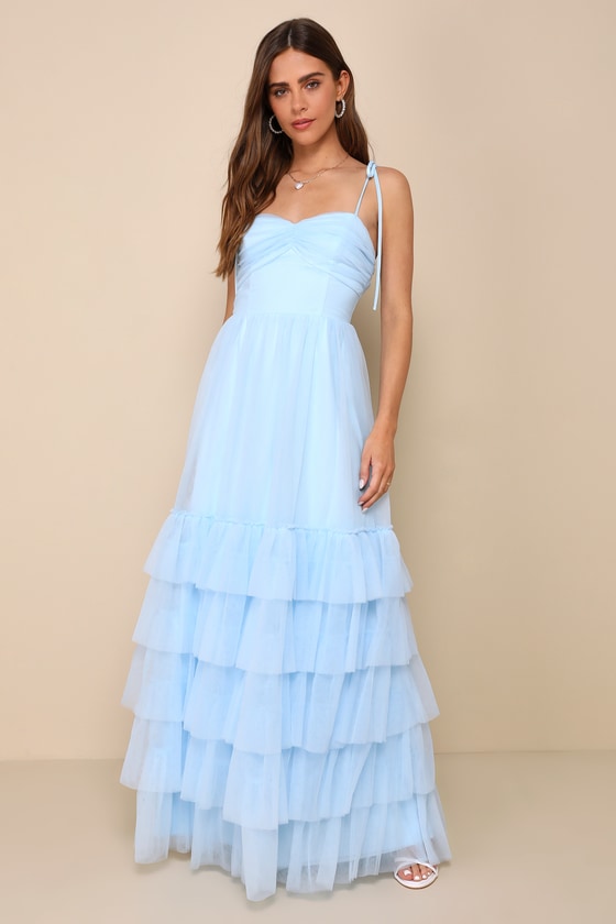 Endlessly Darling Dusty Rose Mesh Tiered Tie-Strap Maxi Dress #Color_Light Blue