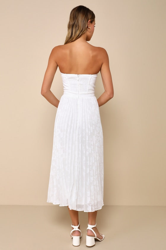 Perfectly Stunning Ivory Jacquard Strapless Midi Dress #Color_Ivory