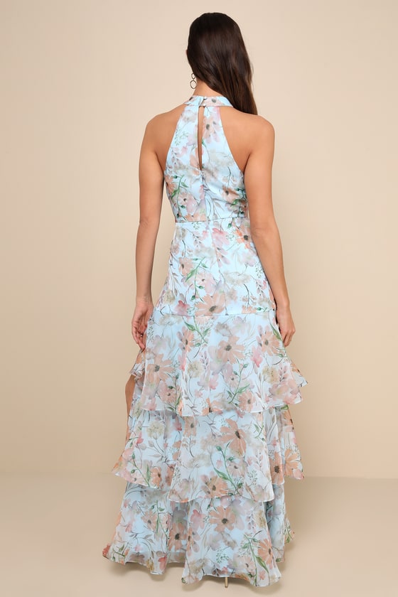 Forever Exceptional Black Floral Halter Organza Maxi Dress