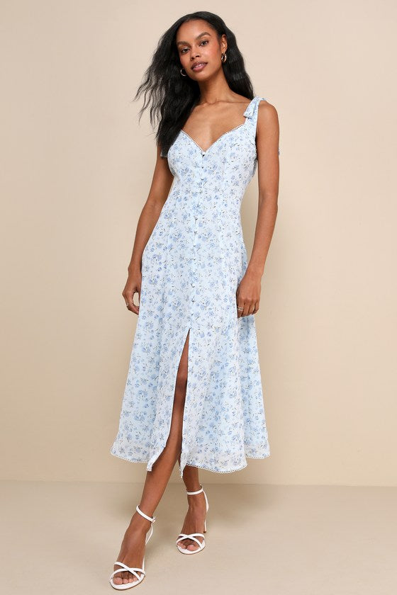 Kianne Blue Striped Cutout Tie-Back Midi Dress