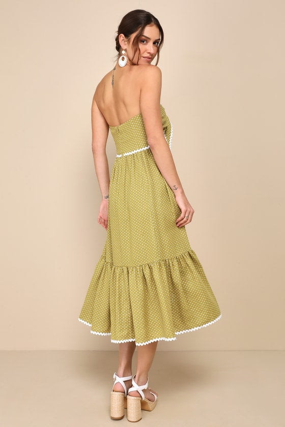 Delightful Design Yellow Polka Dot Midi Dress With Pockets