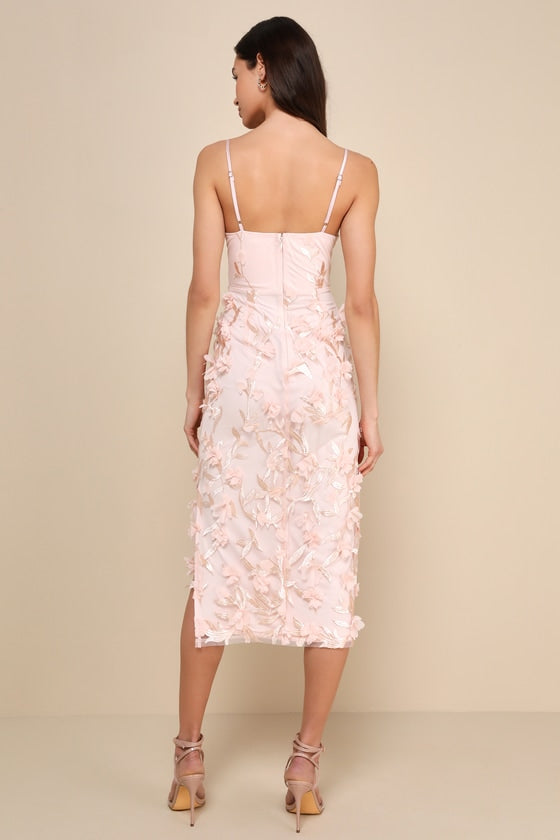 Limitless Adoration Blush Pink 3D Floral Embroidered Midi Dress #Color_Blush Pink
