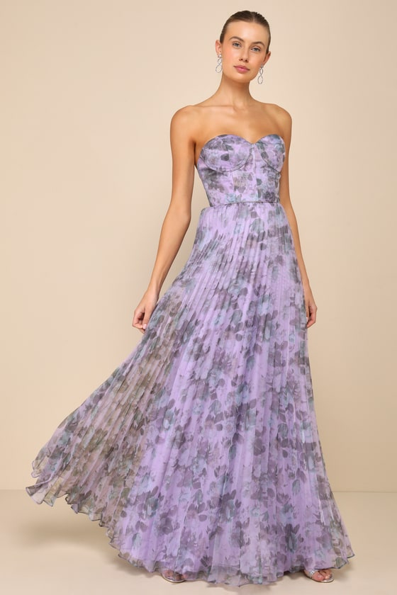 Most Beautiful Day Purple Multi Floral Print Organza Maxi Dress #Color_Purple Multi Floral Print