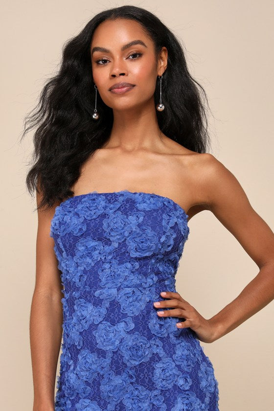 Flawless Perfection Emerald Floral Applique Strapless Midi Dress