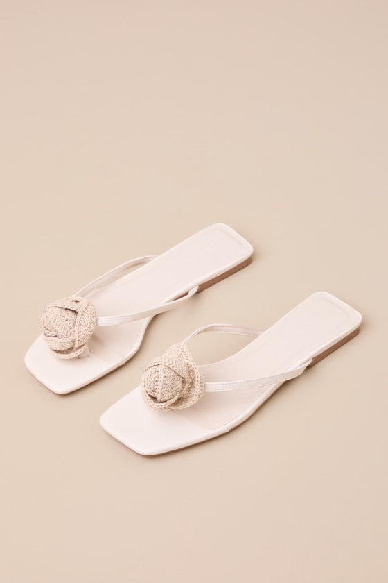 Idella Cream Crochet Rosette Flat Sandals