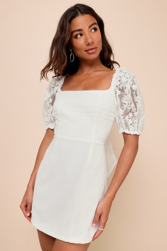 Charming Potential White Organza Backless Puff Sleeve Mini Dress #Color_White