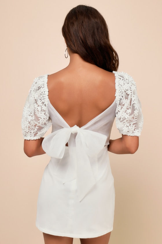 Charming Potential White Organza Backless Puff Sleeve Mini Dress #Color_White