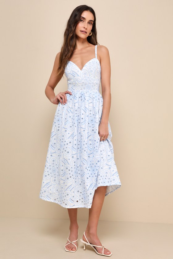 Sunny Poise White Cotton Eyelet Embroidered Midi Dress #Color_White