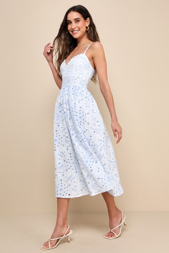 Sunny Poise White Cotton Eyelet Embroidered Midi Dress #Color_White