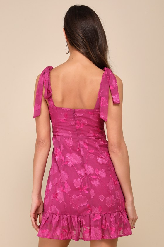 No One Prettier Magenta Floral Embroidered Tie-Strap Mini Dress #Color_Magenta Floral