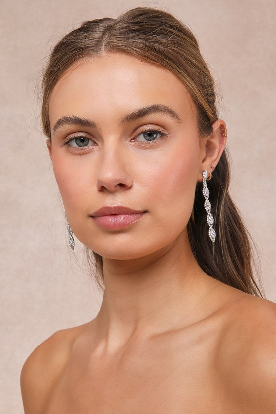 Upscale Direction Silver Rhinestone Drop Earrings #Color_Silver