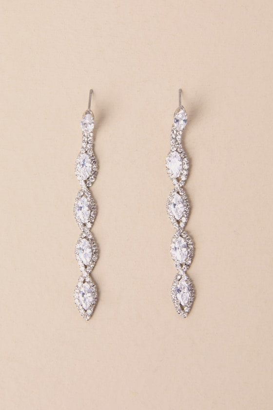 Upscale Direction Silver Rhinestone Drop Earrings #Color_Silver