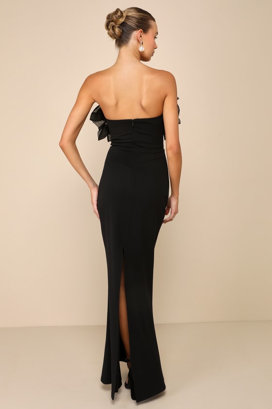 Evening Excellence Black Ruffled Strapless Mermaid Maxi Dress #Color_Black