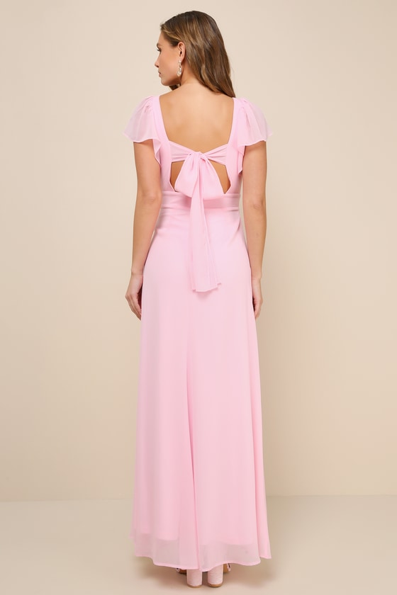 Simply Delightful Pink Tie-Back Flutter Sleeve Maxi Dress #Color_Pink
