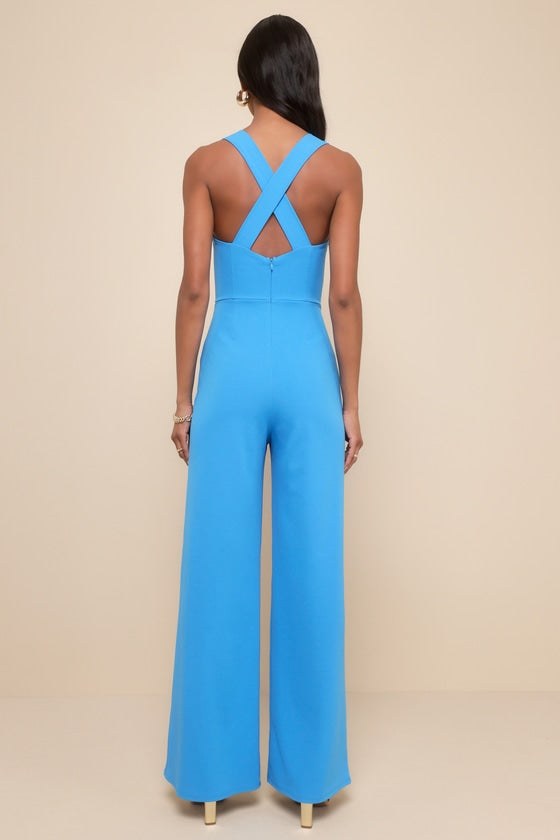 Glamorous Dedication Blue Sleeveless Wide-Length Jumpsuit #Color_Blue