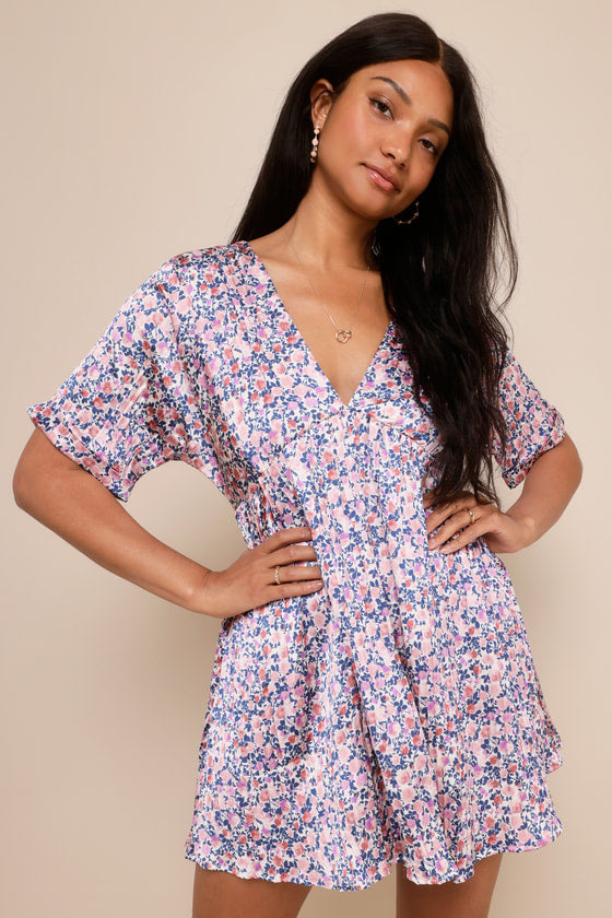 Express Yourself Pink Multi Floral Print Satin Babydoll Dress