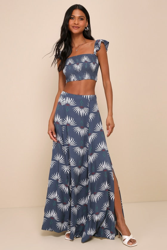 Trancoso Coral Floral Print Two-Piece Maxi Dress #Color_Dusty Blue Floral Print
