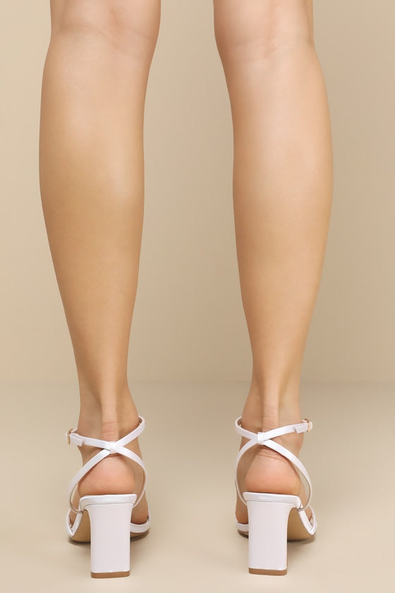 Loxley White Satin Ankle Strap High Heel Sandals #Color_White