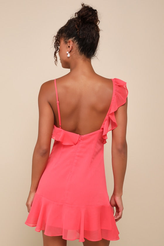 Captivating Always White Ruffled Asymmetrical Mini Dress