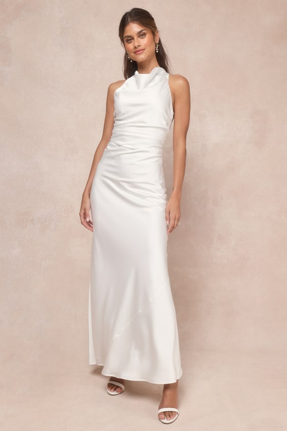 Effortlessly Sensational Black Satin Backless Maxi Dress #Color_White