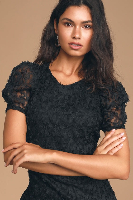 Always For You Black Puff Sleeve Mini Dress #Color_Black