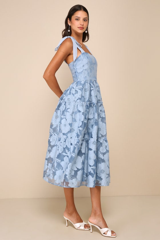 Proof of Perfection Blue Floral Tiered Tie-Strap Midi Dress #Color_Blue