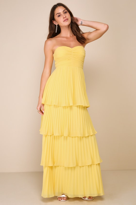 Seriously Sensational Lavender Strapless Tiered Maxi Dress #Color_Yellow
